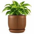 Floranza Decorative Ribbed Plant Pot with Saucer