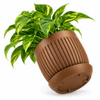 Floranza Decorative Ribbed Plant Pot with Saucer