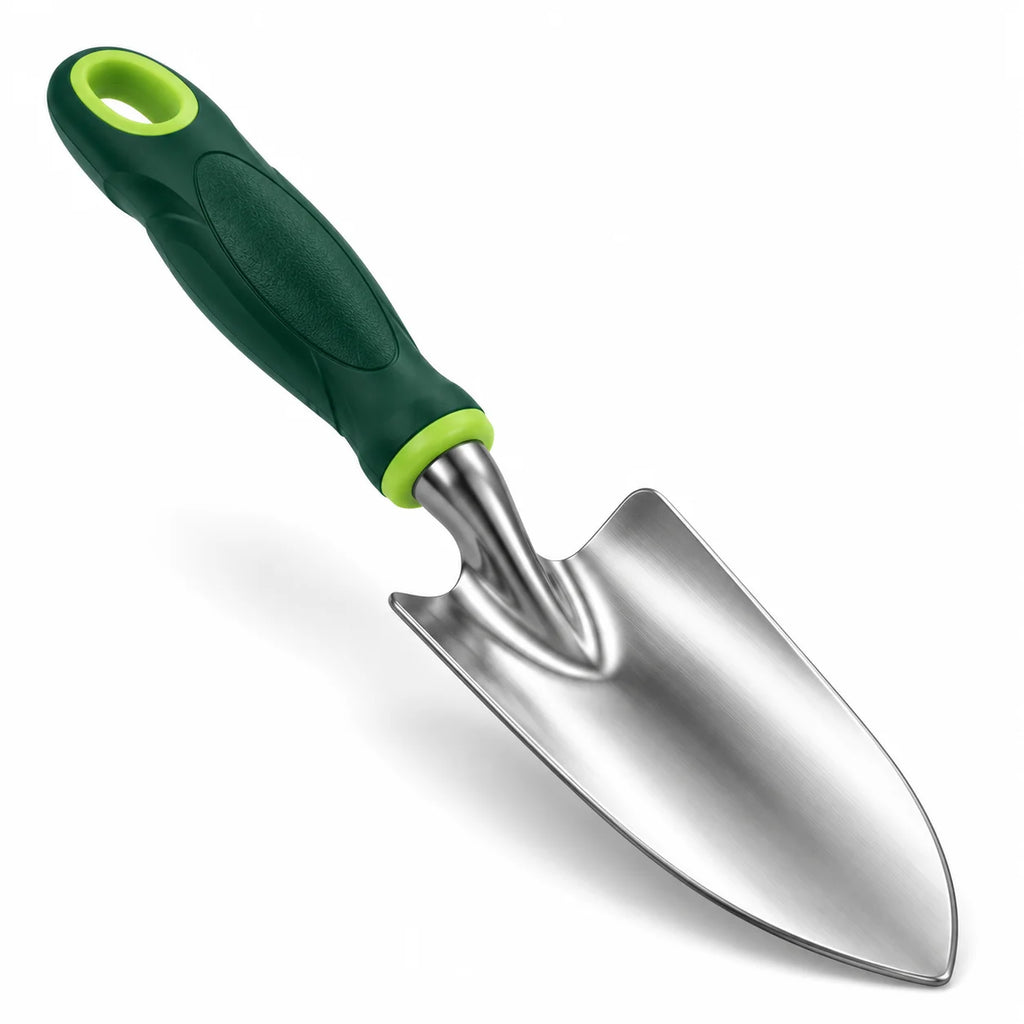 Floranza Garden Hand Trowel with Pointed Metal Scoop and Dark Green Grip Handle