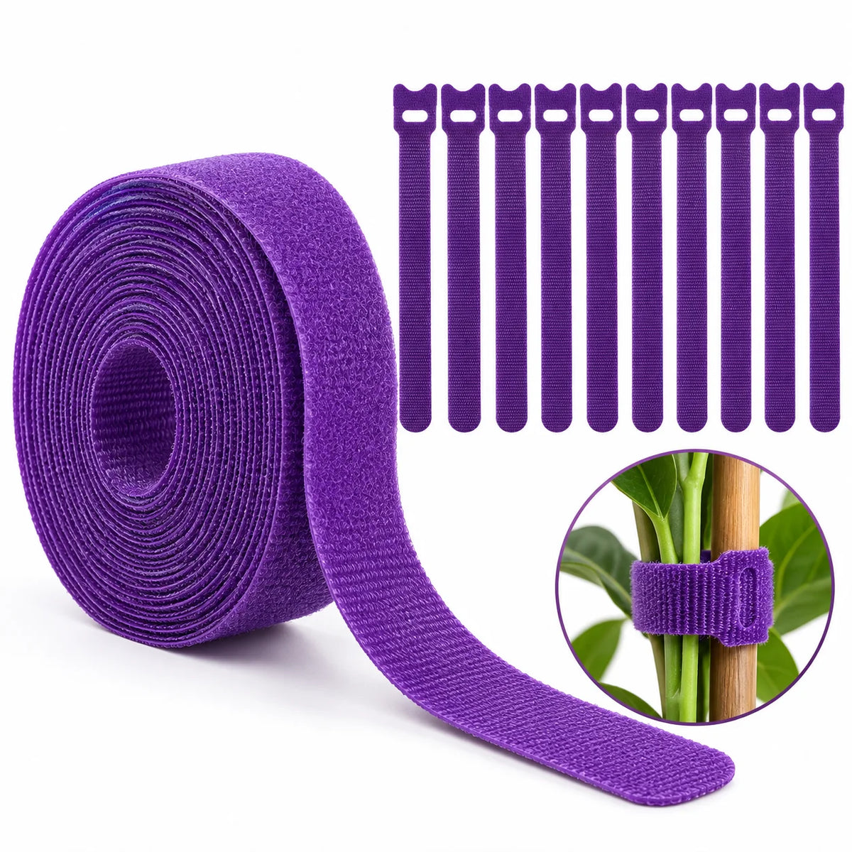 Floranza Purple Reusable Plant Ties with Tape Roll