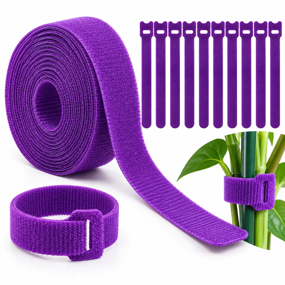 Floranza Purple Reusable Plant Ties with Tape Roll